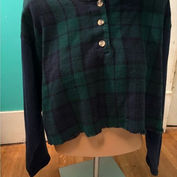 Vintage Y2K Tartan Plaid Cropped Sweater Top Sporting Club Plus Size 18/20 - Picture 2 of 8